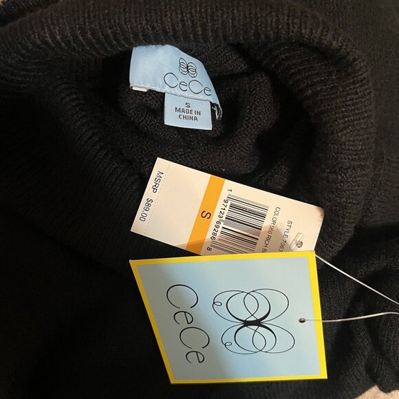 CeCe Sweater Dress Size Small Black Turtleneck Long Sleeve Ribbed Rich Black - Picture 5 of 8